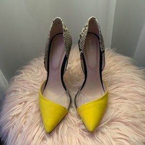 Aldo yellow snake print heels